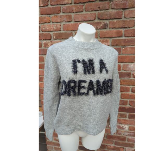 H&M Sweater Light Grey I'm A Dreamer Soft Pullover Long Sleeves Women Size XS SM - Picture 1 of 14